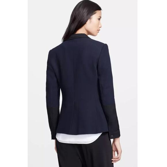 Rag & Bone Women's Navy Blue Black Cotton Trim One Button Blazer Jacket Size 2 - Picture 7 of 7